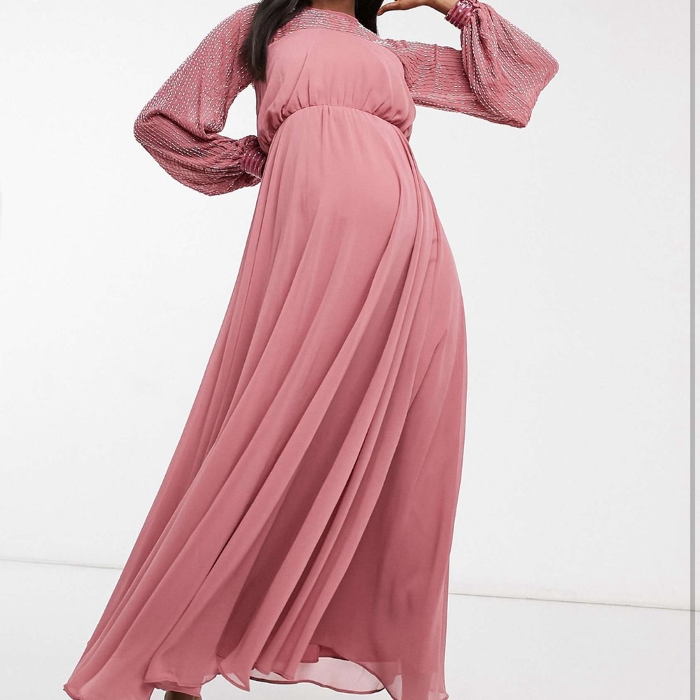 ASOS design maternity maxi dress with linear yoke embellishment size US 6